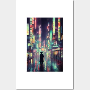 Tokyo Neon Rainy Anime Japan Posters and Art